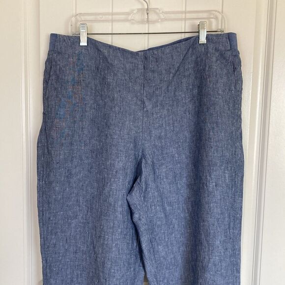 J Jill Love Linen Pull On Linen Pant Size LT Blue Straight Leg Coastal - Picture 2 of 10